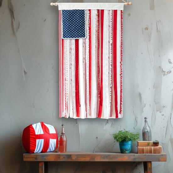 4th of July Rag American Flag Banner Patriotic Memorial Day Hanging Decoration for Independence Day Indoor Outdoor Decor
