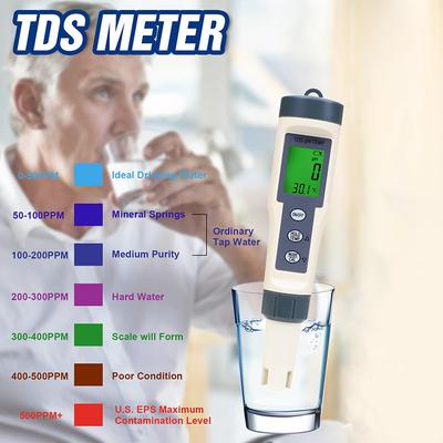 Ph Meter, Tds/Ph/Temperature 3-In-1 Ph Meter For Water, 0-14 Ph Measurement Range Digital Ph Meter
