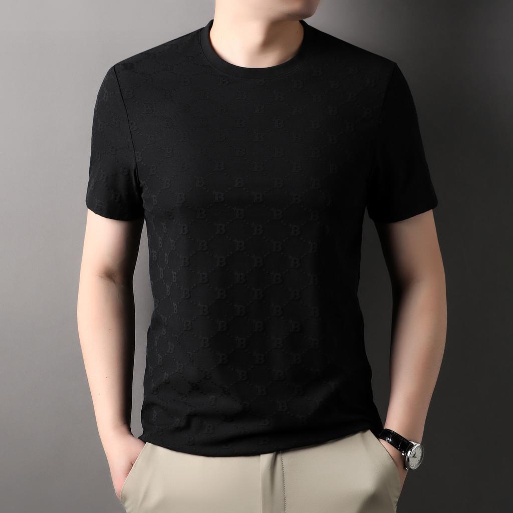 Spring Summer Men's Short Sleeve Jacquard T-shirt Round Neck Loose Fashion Thin Casual Youth Popular Youth