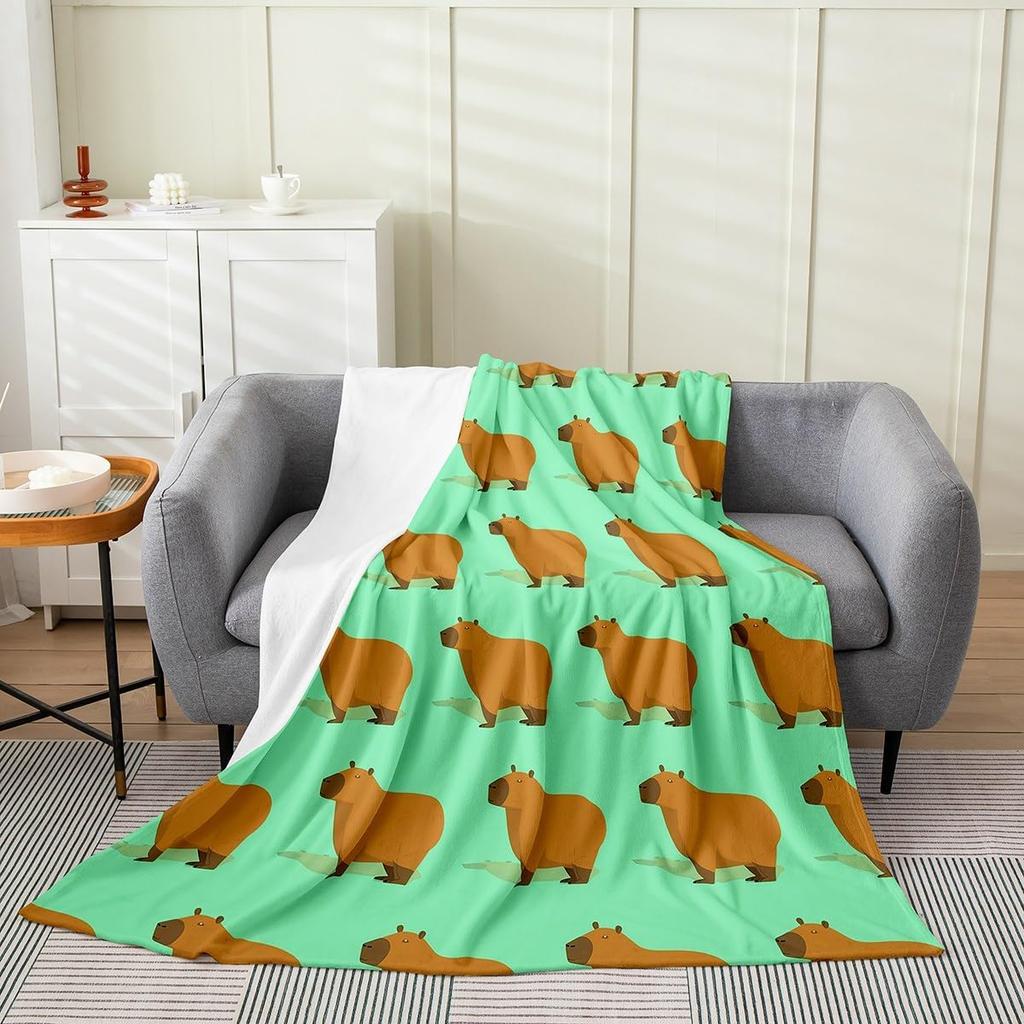 Capybaras Throw Blanket Twin SizeFunny Rainbow Capybara Bed Blanket for Home Bed Sofa CribWoodland Hunting Theme Fleece