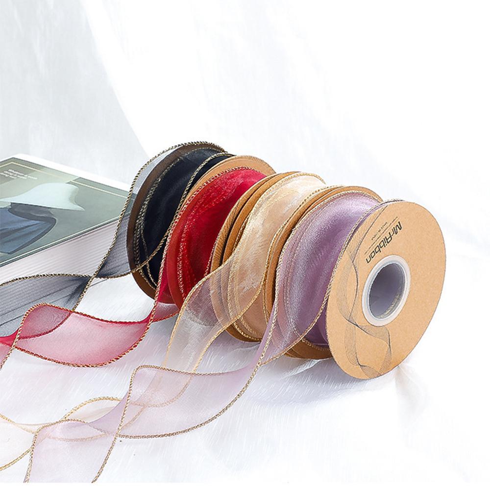 10yards Organza Ribbon Golden Wave Wired Ribbon Gift Bouquet Packaging,Handicrafts,Christmas Birthday Wedding Party Decoration