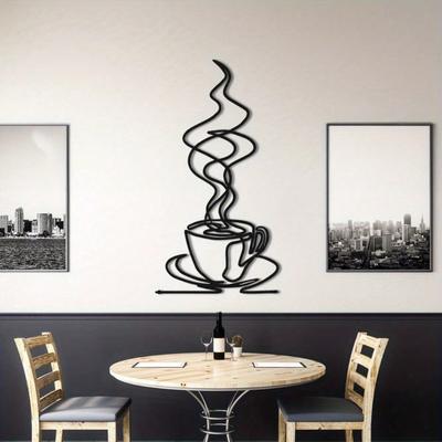 Iron Coffee Cup Decor Minimalist Line Art Mug Gift Hot Beverage Service Kitchen Wall Sign
