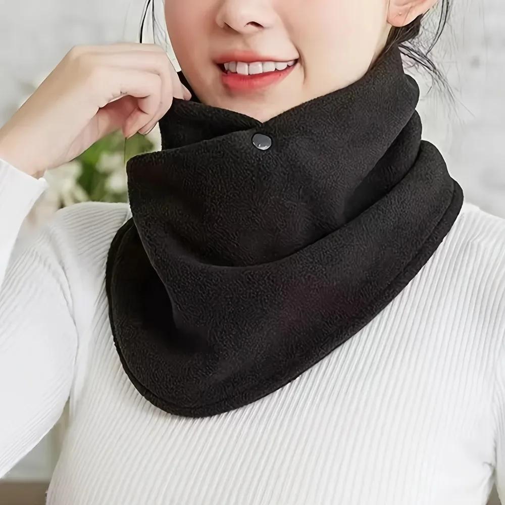 Classic Solid Color Snap Neck Winter Thickened Fleece-Lined Warm Neck Gaiter for Men and Women Winter Windproof Cycling Scarf