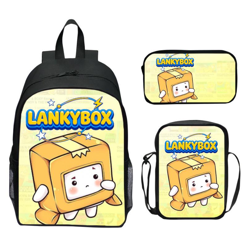 Lankybox Blocky Plüsch 3-teiliges Set Rucksack Cartoon Anime Schultasche für Kinder