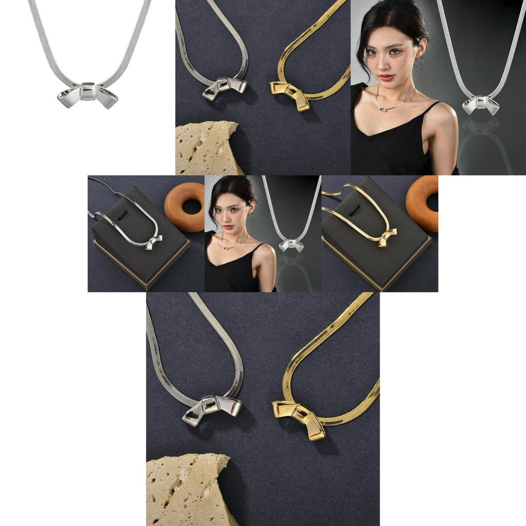 Elegant Titanium Steel Butterfly Knot Necklace With Premium Gold Finish For Women