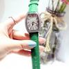 Voll Diamant Digitales Zifferblatt Mode Damen Armbanduhr Weinfass Lederarmband Studenten Trend Uhr