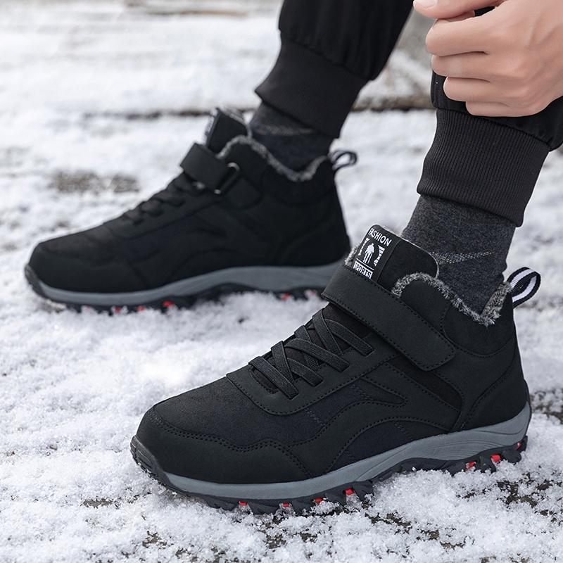 High-top large cotton shoes, winter velvet thickened warm cotton boots, medium walking sports shoes