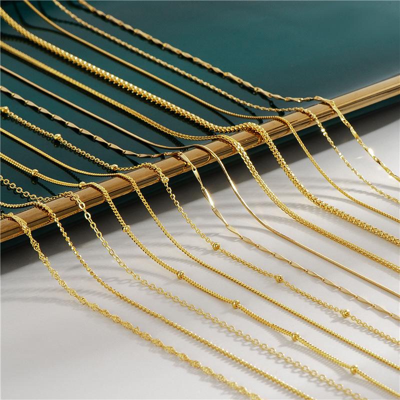 Gold Plated Genuine 925 Silver Chains DIY Necklace for Women Box Twisted Link Snake O Chain Accessories