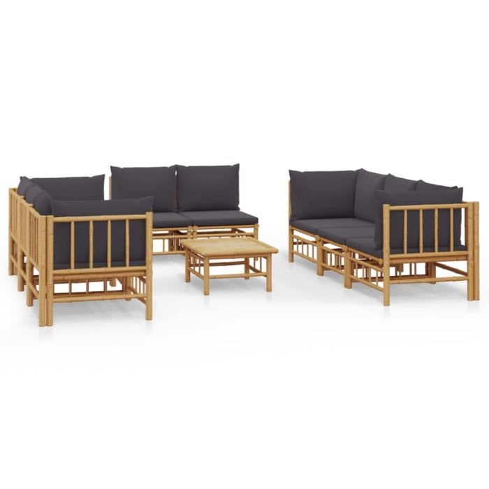 VidaXL Salon de jardin 9 pcs avec coussins gris foncé bambou 3155219