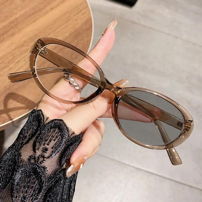 Fashionable Photochromic Myopia Glasses Retro Small Oval Women's INS Style HD Anti Blue Light Minus Diopter Eyeglasses