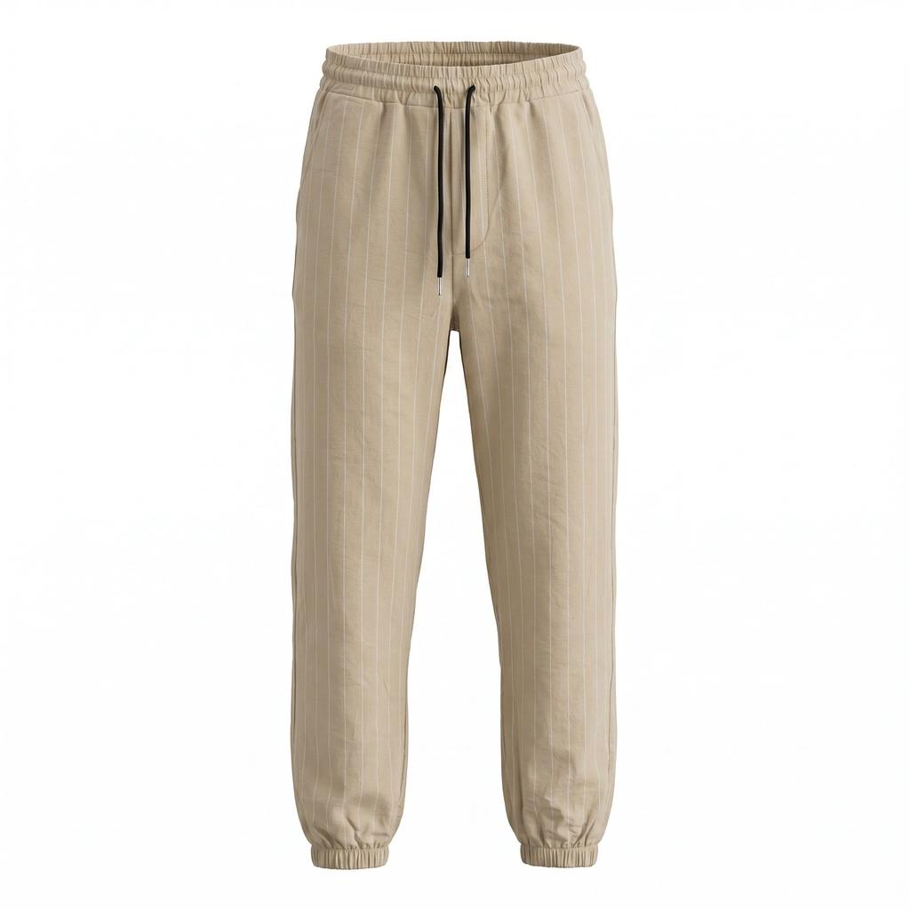 Men's Casual Striped Linen Pants Loose Fit Straight Leg Long Trousers Sporty American Style Men's Wear Breathable Casual Sports Trousers