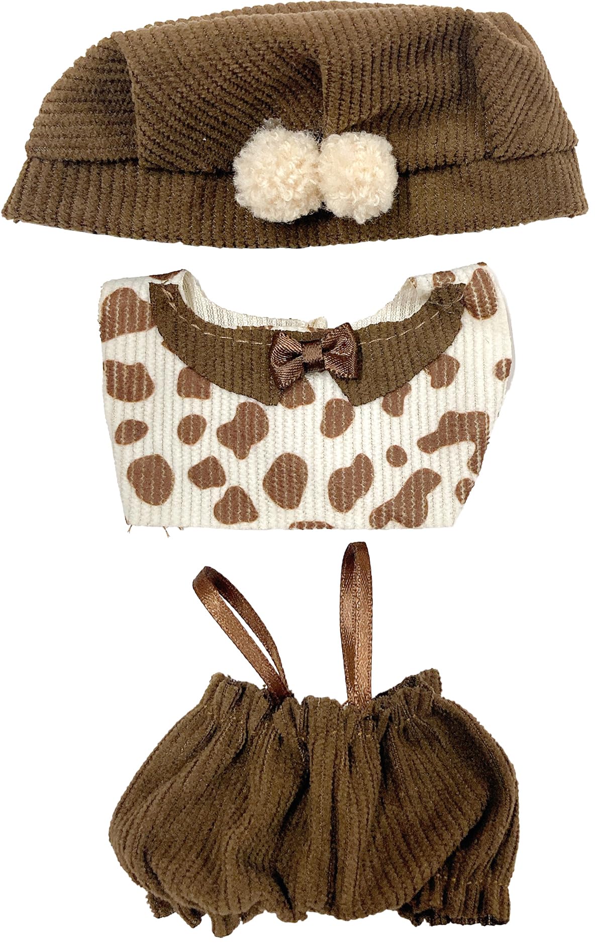 

Pompom Brown Plush Clothes [Hat, Shirt, and Pants Set] for 10cm Plush Toy, Kigurumi Accessories, Otaku Activities, Doll Mascot, Kpopdoll Costume