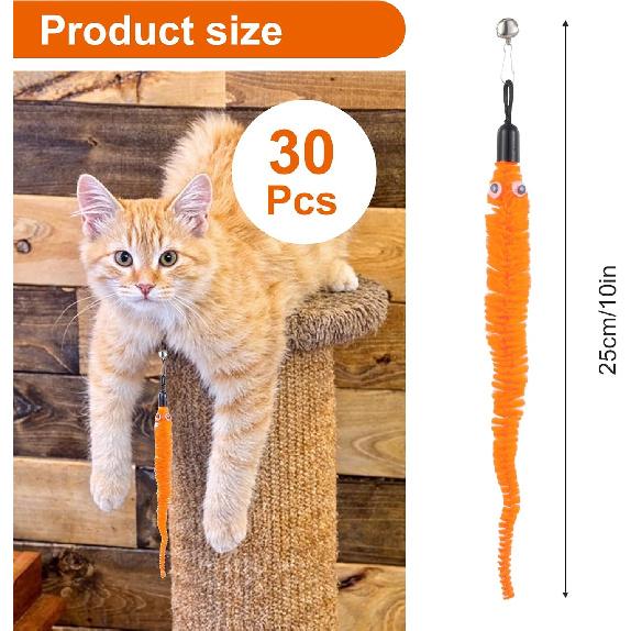 30PCS Cat Worm Toy Refills,Colorful Fuzzy Worm Cat Toy Teasers,Interactive Cats Wand Attachments Replacements for Indoor Cats Kitten(Multi Colored)