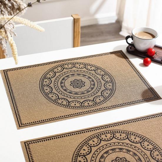 Vintage Placemat Heat-Resistant Non-slip PVC Heat Insulation Rectangle Dining Table Protection Decoration Pad Kitchen Supplies