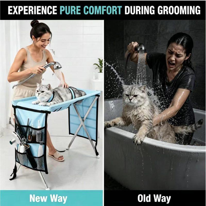 Dog Cat Grooming Hammock with Stand, Pet Restraint Sling for Nail Trimming, Grooming Table for Small Medium Pets
