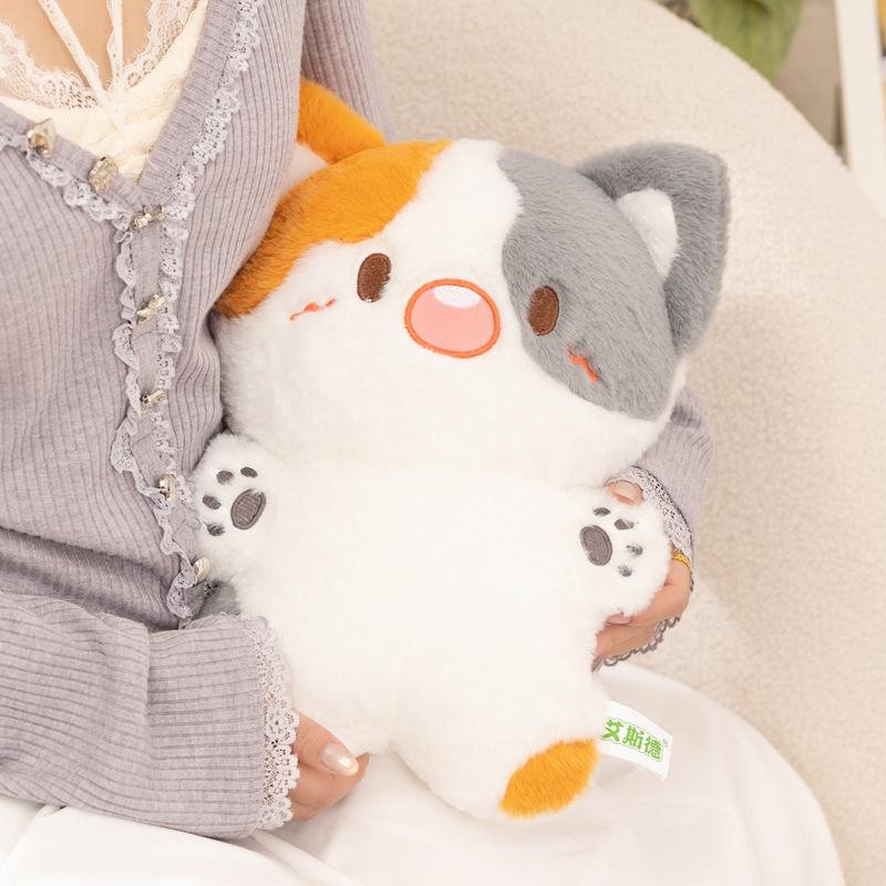 35/45cm 3-color Cat Plush Pillow Stuffed Cartoon Kawaii Animal Standing Kitten Back Support Plushie Sleeping Companion Gift
