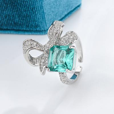 New Ring for Women Stylish Set Emerald Zircon Ring Bow Shape Anniversary Gift Opening Adjustable