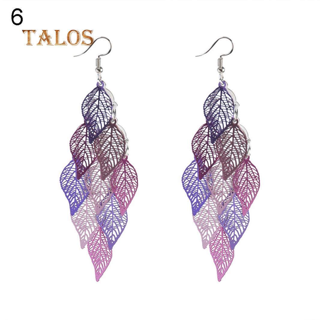 Леди Красочные Многослойные Полые Листья Элегантные Серьги-крючки Ювелирный Декор Красота 6#