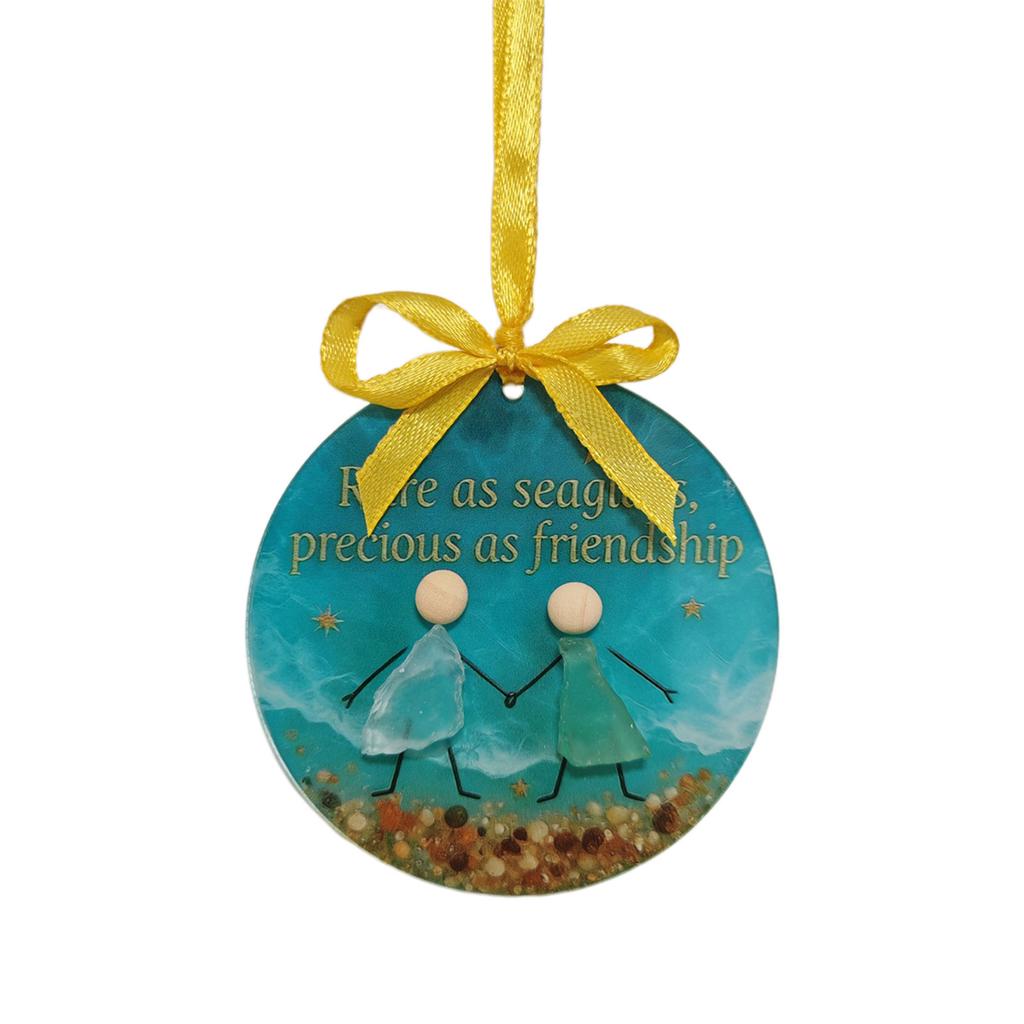 Glass Hanging Round Sign Time-less Friendships Keepsake For Christmas Tree Decoration