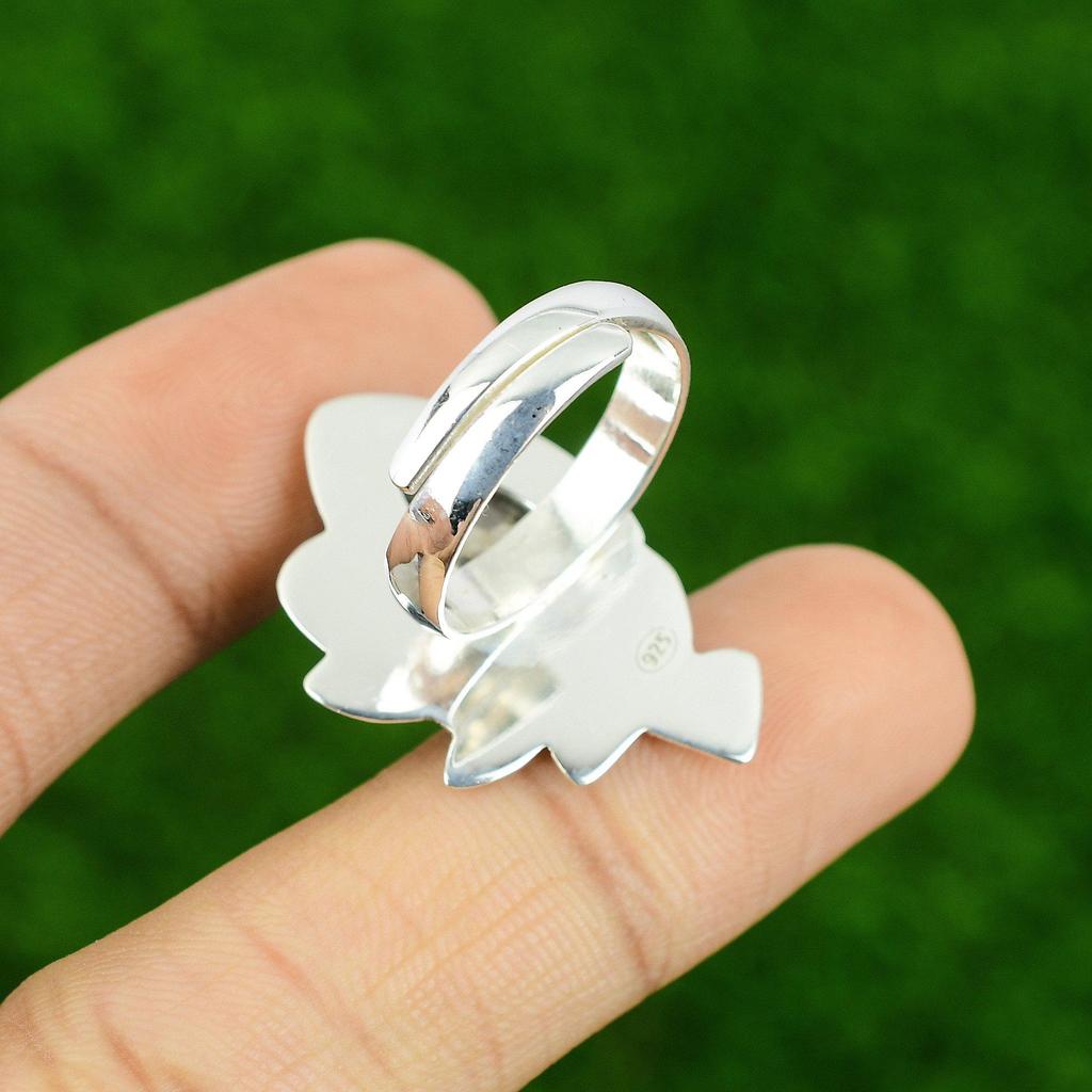 925 Sterling Silver Natural Coconut Jasper Bezel Solitaire Mother Birthday Ring