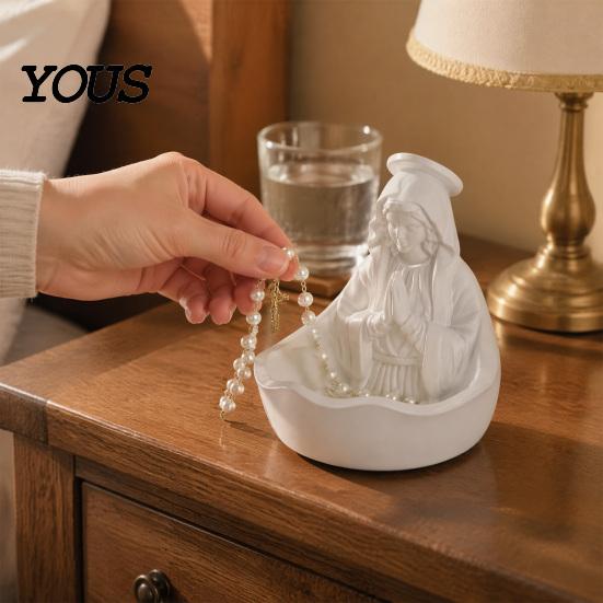 Blessed Mother Mary Decor Our Lady of Grace Statue, Virgin Rosary Holder, Figurine, Catholic Religious Home Centerpiece for Altar Bookshelf