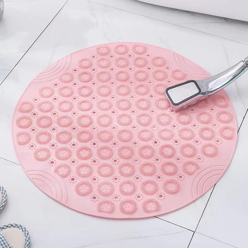 Bathroom Mat Anti-slip Sucker Round TPR Bath Mat with Drain Hole Silicone Bathing Rugs Foot Massage Pad Bathtub Soft Shower Mat