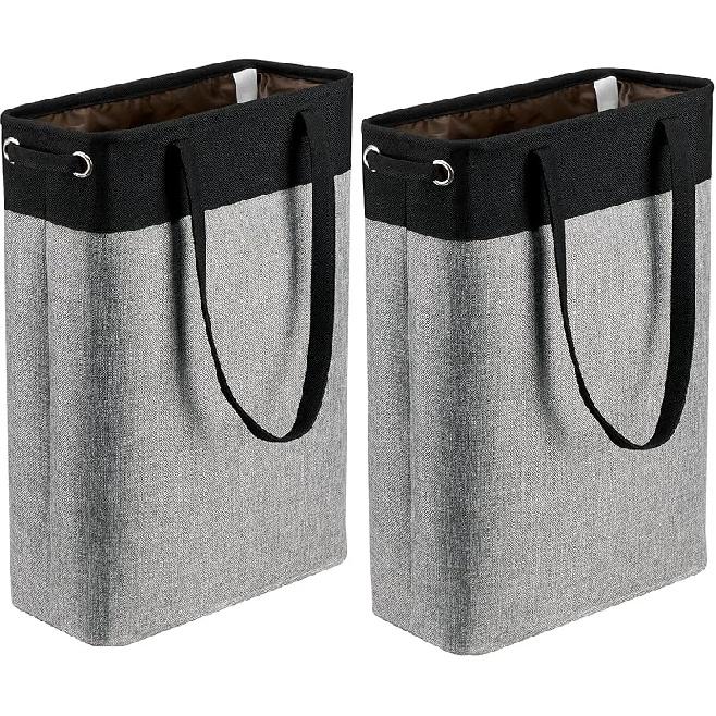 Корзины для белья Высокие Узкие Корзины для белья Тонкая Складная Корзина для одежды Узкая Корзина для хранения белья Органайзер Складная корзина для белья с Black + Gray