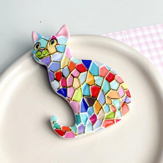 3D Sitting Cat Refrigerator Magnet Embossed Geometric Colorful Kitten Fridge Magnet Home Kitchen Cabinet Locker Whiteboard Decoration