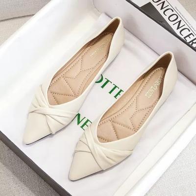 Marca 2025 novos sapatos de fada macios sola plana suave com sapatos de salto único para saia sapatos femininos de primavera bico fino sapatos carregados quatro estações sapatos grandes