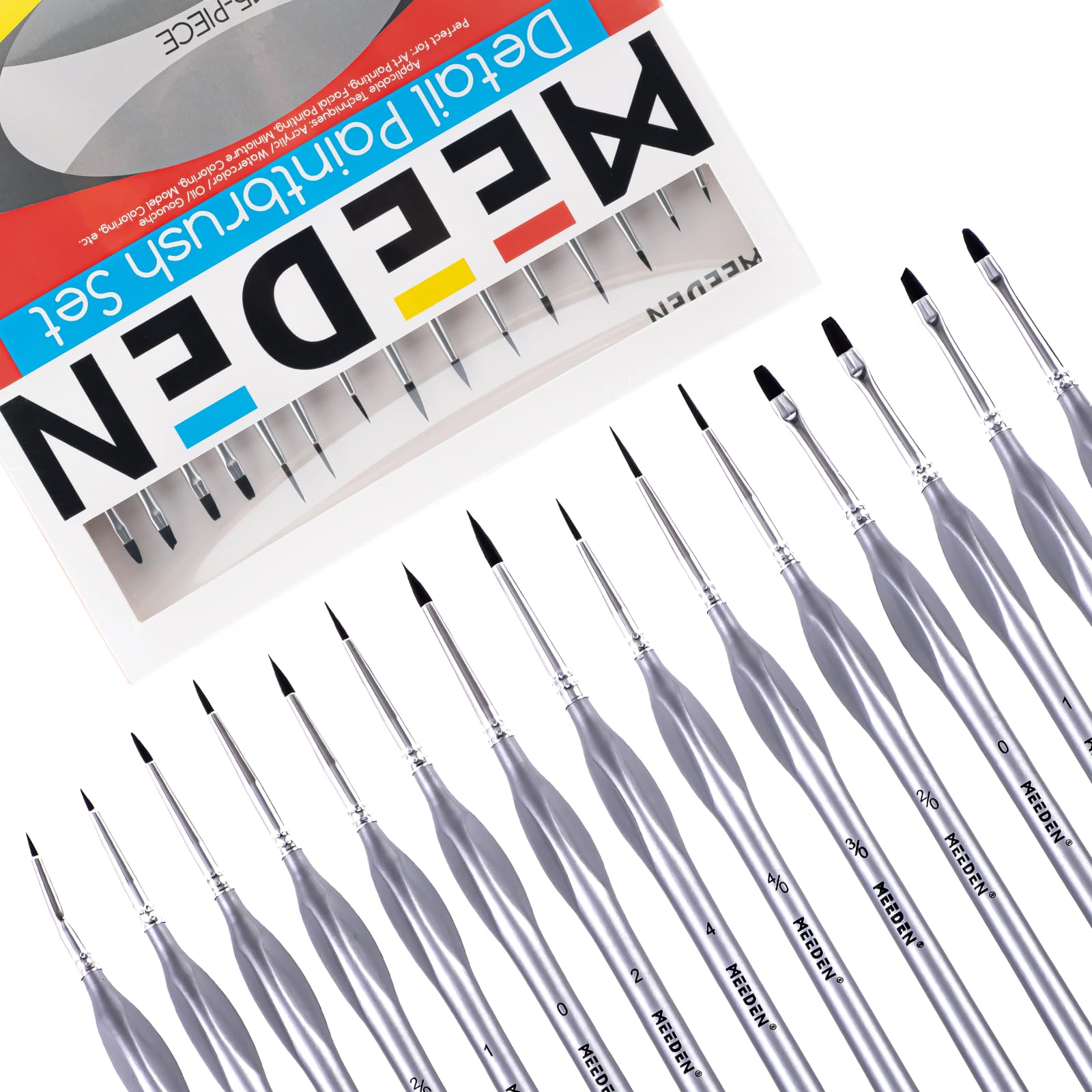 

MEEDEN Detail Brush Set, 15-Piece Set, Extra Fine, for Acrylic Paints, Easy to Grip, Portable, Paint Brushes, Nail Brushes, Watercolor Brushes, Hand P