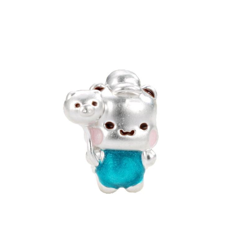 Sterling Silver 999 Cartoon Luck Beads Hand-Woven Rope DIY Jewelry Accessories