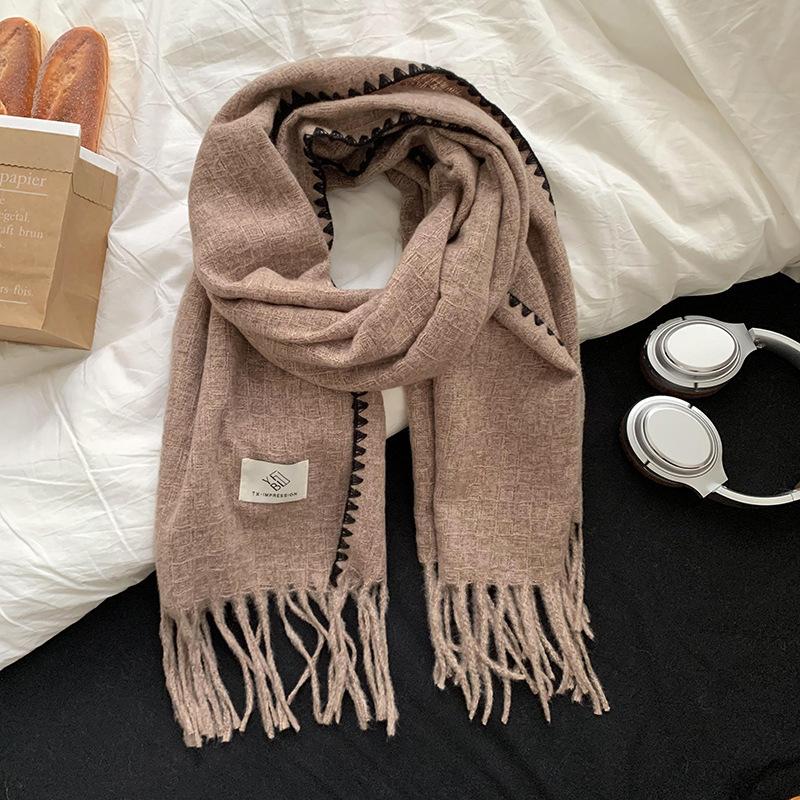 

Scarf women s winter high-end sense new versatile atmosphere solid color imitation cashmere scarf shawl хаки