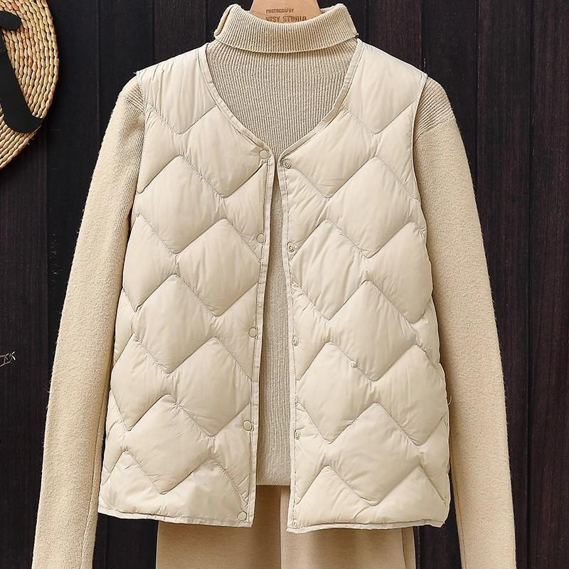2025 Autumn and Winter New Light Down Vest Women's Vest Rhombus V-neck Inner with Casual Liner Vest