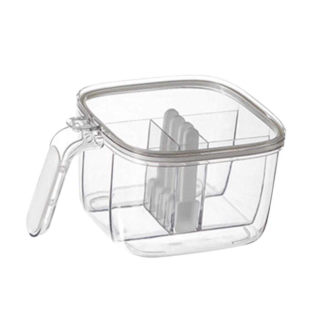 4 In 1 Seasoning Box with Lid and Spoons 4 Compartments Spice Jar Sealed Condiment Container for Home Kitchen White