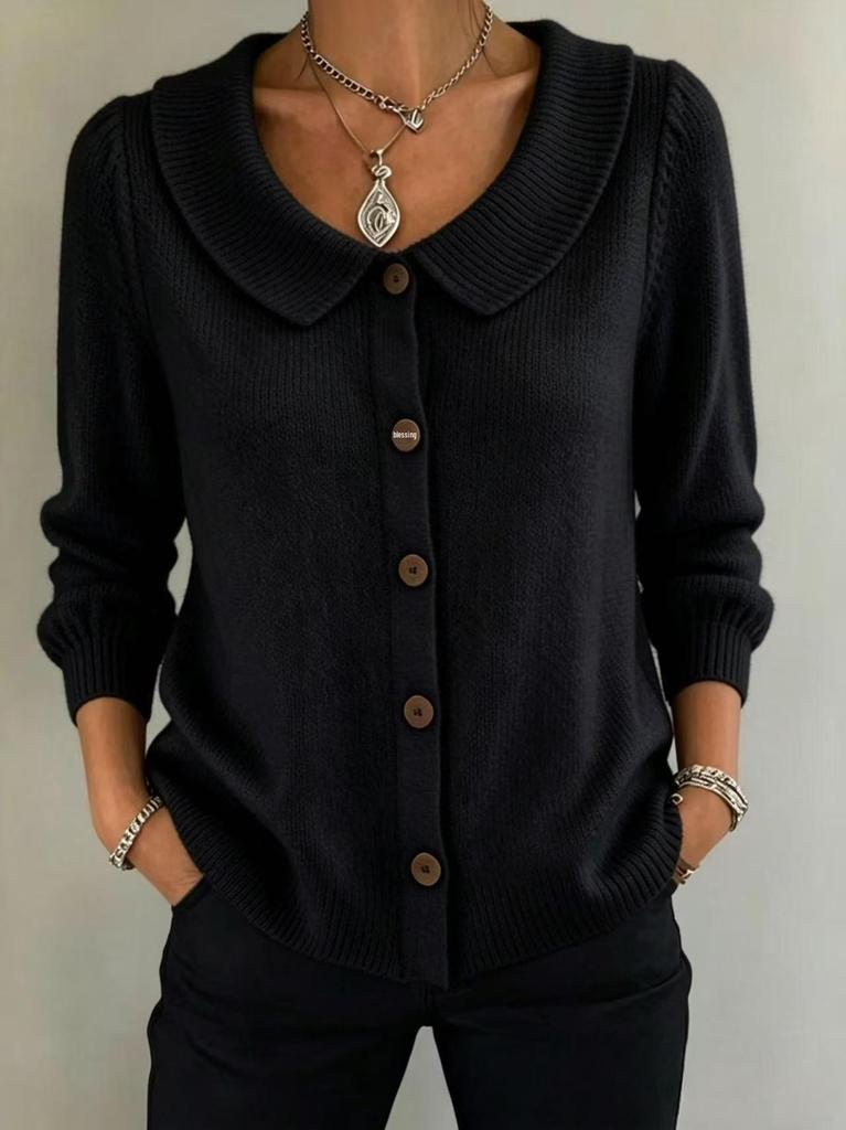 Fall/Winter 2026 Women's Solid Knit Button Cardigan with Long Sleeves