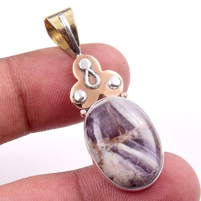 Natural Tiffany Stone 925 Solid Sterling Silver Gift TwoTone Pendant 1.75" q5W70