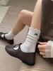Autumn And Winter Casual Cotton Socks Women'S Breathable Fungus Edge Calf Socks Bow Vertical Pattern Thin Stacking Socks Boneless Medium Tube Socks