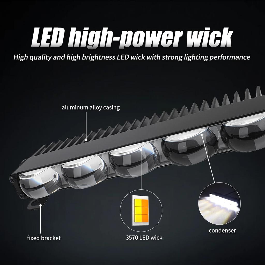 Motorcycle Headlight Handlebar LED 5 Lens Light Bar Set 12-24V Spotlight LED With Switch Kit Fits Most Handlebars White Yellow