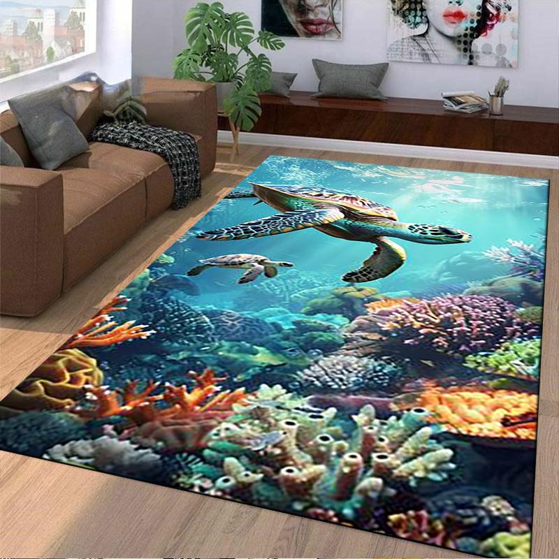 Sea Turtle Underwater Coral Reef Themed Area Rug for Home Decor Suitable for use as an anti-slip for living room bedroom sofas