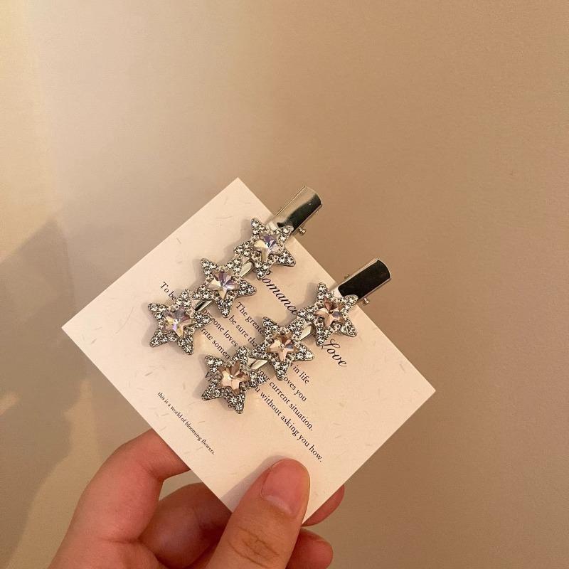 2pcs/bag Super Sparkling Rhinestone Star Hair Clips Diamond Bangs Side Clips Duckbill Clips Broken Hairpins Forehead Edge Clip