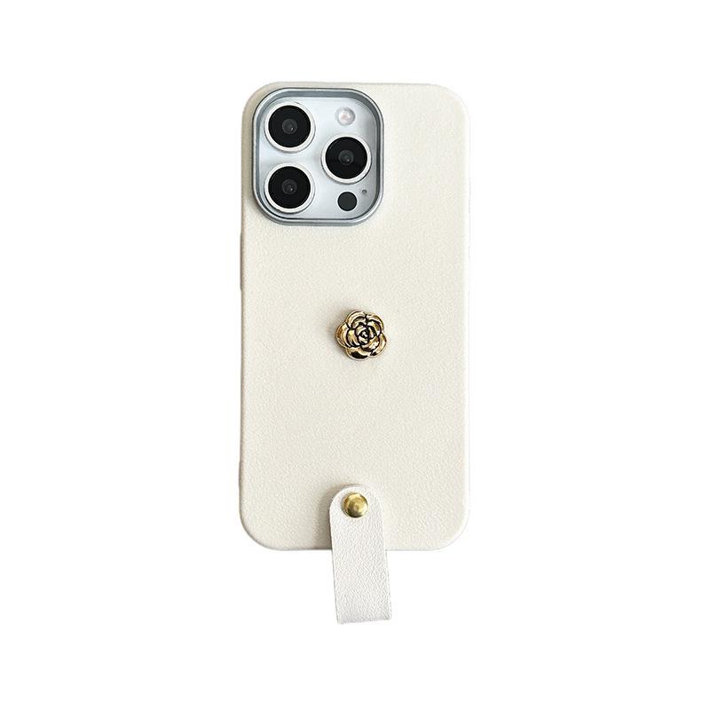 For IPhone17promax Phone Case Plush Hand Cord Camellia for Apple 16plus Silicone Protective Case