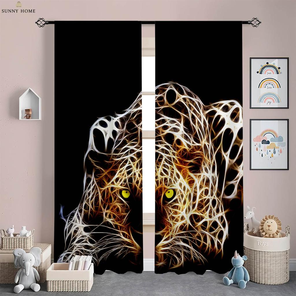 Cool Black And White Tiger 3D tištěné závěsy Kuchyně Obývací pokoj Ložnice Studovna Dekorativní tyčové kapesní závěsy 2 kusy