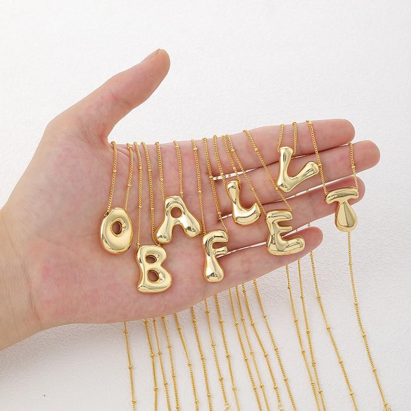 Gold Initial Letter Pendant Necklace Copper Paved Diamond A-Z Initial Alphabet Bubble Charm Choker For Women