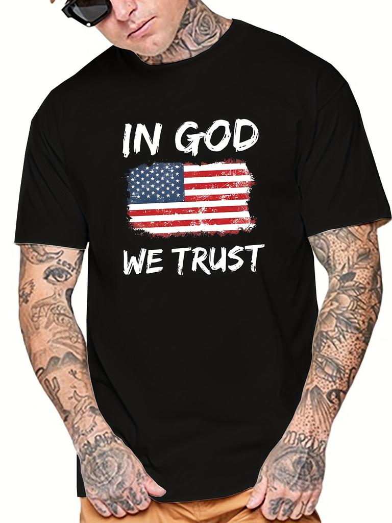 US Flag Print T Shirt In God We Trust US Flag Print T Shirt Tees For Men Casual Short Sleeve Tshirt For Summer Spring Fall