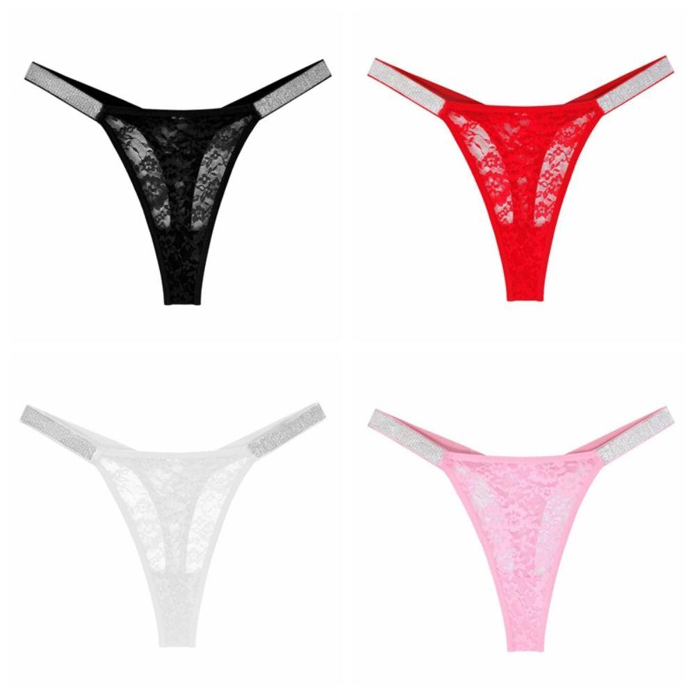 Lingerie Rhinestone Belt Women's Thongs Mesh Hollow Out Lace Thongs Low Waist Underwear T-back Briefs Hot Wife Gift