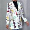 Vintage Cartoon Gedruckt Anzug Vintage Blazer Anzug Koreanische Frühling Herbst Langarm Taste Strickjacke Jacke Frauen Outwear