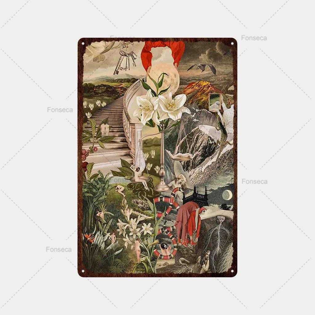 Ryby, ryby, květiny Odrůda Cedule Plechový cedule Vintage plechová cedule Bar Vintage Wall Decor Bar Club Man Cave Kovový plakát