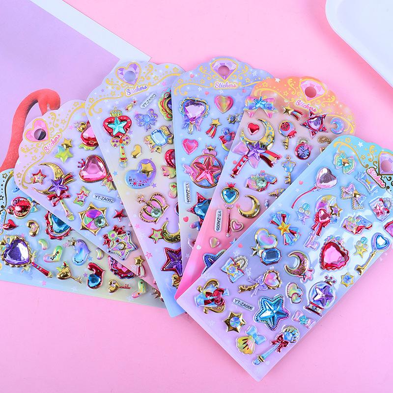 Fun Fashion 3D Relief Stickers Creative Magic Wand Gem Diamond Cute Aesthetic Stickers Diy Phone Case Shiny Decoration Sticker