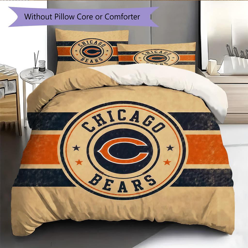 Chicago Bears Pattern Bedding Quilt Set  Home Decoration  Gift (1 * duvet cover + 2 * pillowcase  without core)