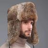 Men's Caps Warm Natural Rabbit Fur Bomber Hat With Earflaps Winter Hot Sale Unisex Warm Russian Ushanka Hat Real Rabbit Fur Hats
